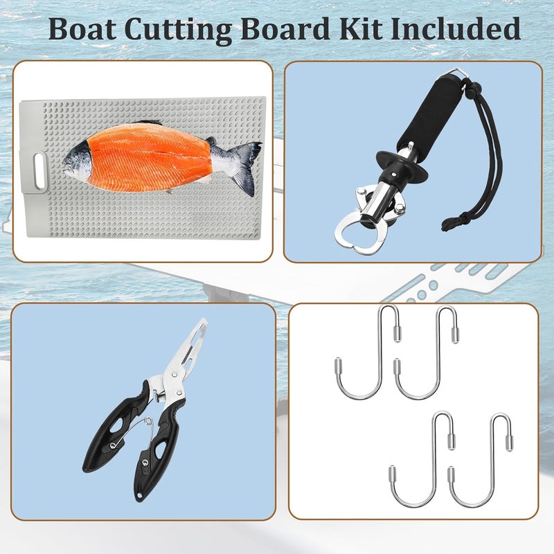 Anrain Boat Cutting Board 25.1" x 13", Bait Board/Fillet Table with Separate Tool Slots, 360° Adjustable Fishing Fillet Table, Extended Boat Fish Cleaning Table with Scale(Fish pad +2 fish hooks) - Image 2